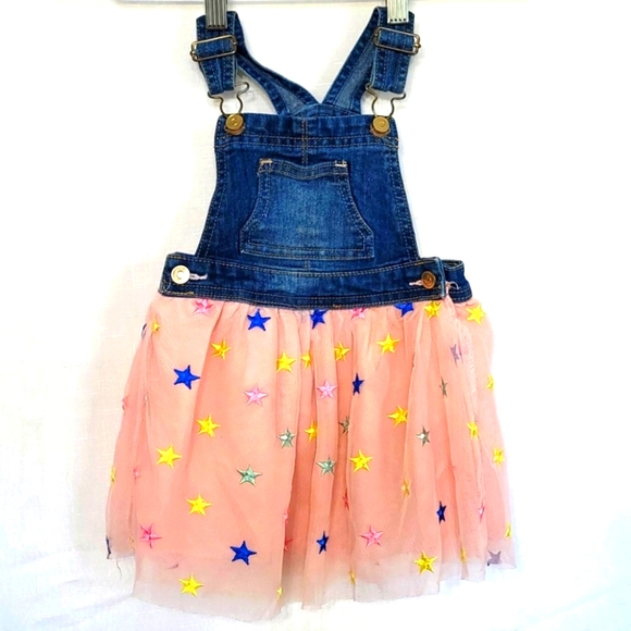Wonder Nation 2T Girl's Denim Overalls & Pink Tulle W/Stars Dress - Picture 1 of 3